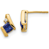 10K Yellow Gold Cushion Cut Lab-Created Sapphire and Natural Diamond Button Earrings - 0.64 Carat Total Sapphire Weight by Oro Pregiato