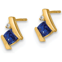 10K Yellow Gold Cushion Cut Lab-Created Sapphire and Natural Diamond Button Earrings - 0.64 Carat Total Sapphire Weight by Oro Pregiato