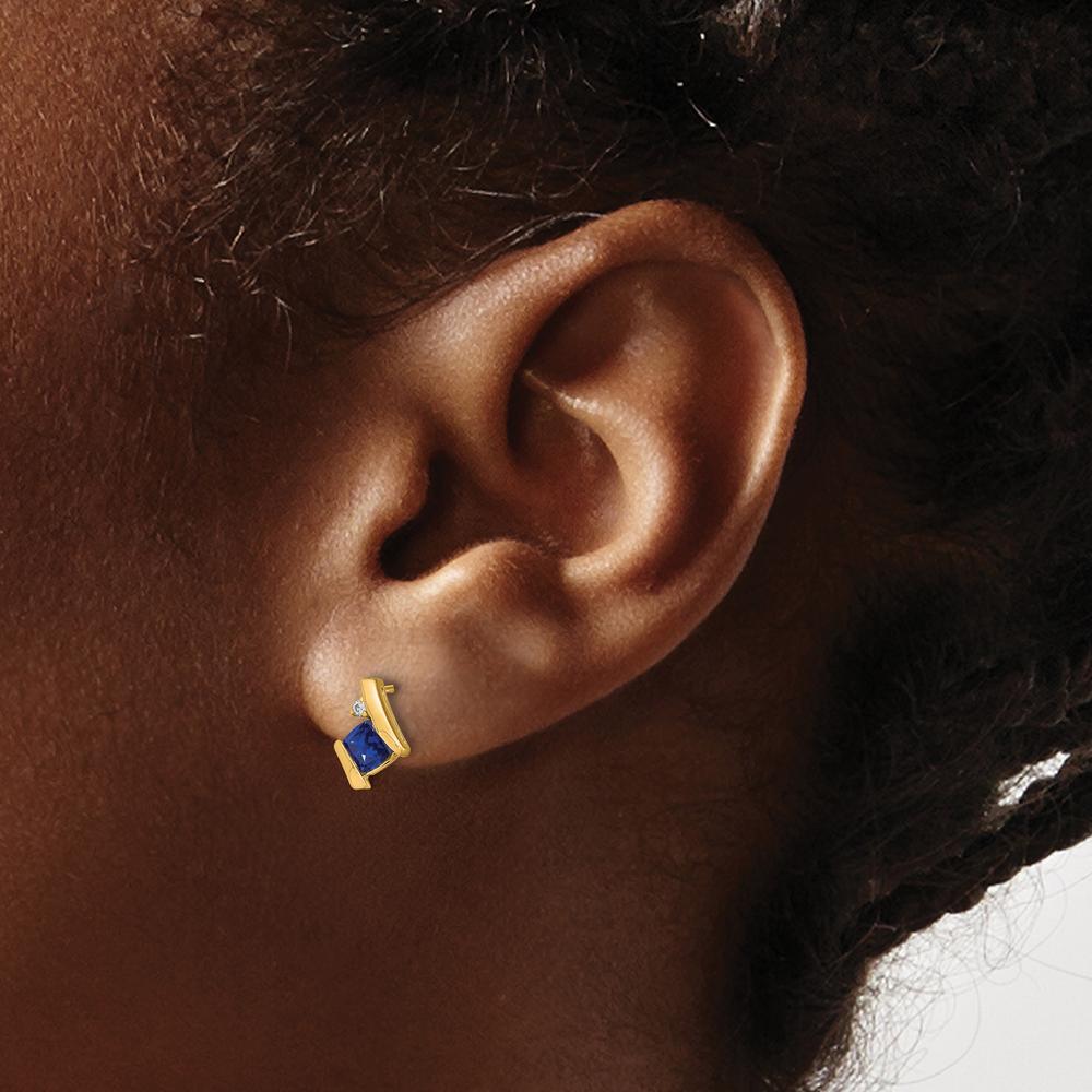 10K Yellow Gold Cushion Cut Lab-Created Sapphire and Natural Diamond Button Earrings - 0.64 Carat Total Sapphire Weight by Oro Pregiato