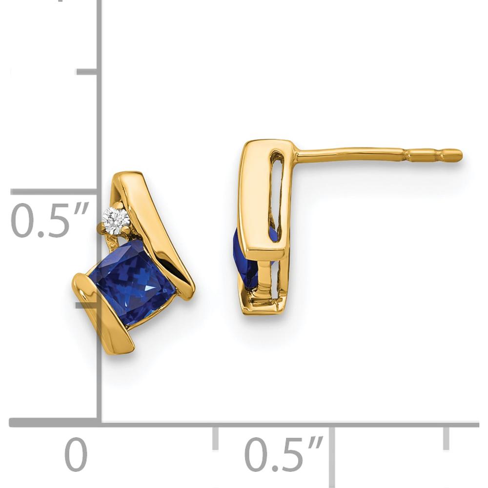 10K Yellow Gold Cushion Cut Lab-Created Sapphire and Natural Diamond Button Earrings - 0.64 Carat Total Sapphire Weight by Oro Pregiato
