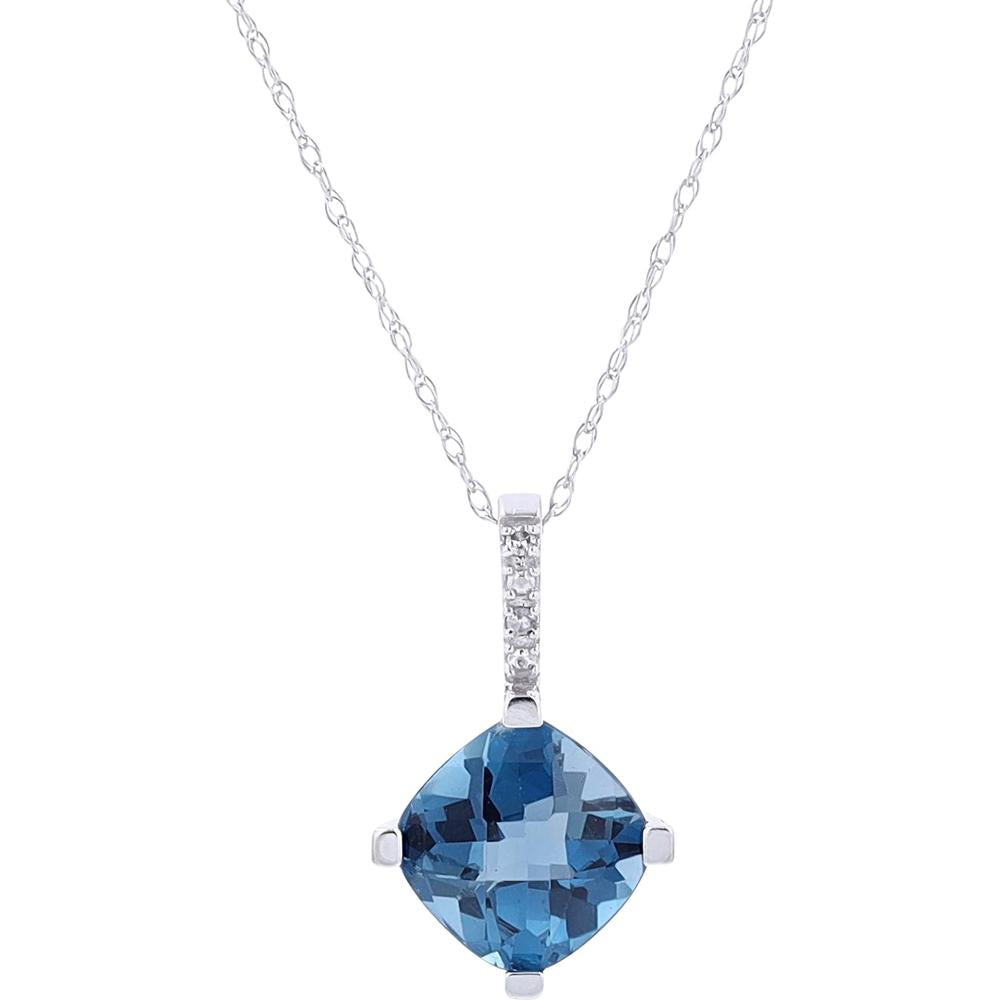 10K Yellow Gold Cushion-Cut London Blue Topaz Pendant with Diamond Accents - 1.69 Carats Total Gemstone Weight, 0.03 Carats Diamond Total Weight