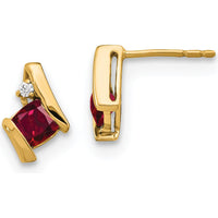 10K Yellow Gold Cushion Cut Ruby and Diamond Earrings - 0.323 Carat Total Ruby Weight by Oro Pregiato