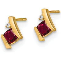 10K Yellow Gold Cushion Cut Ruby and Diamond Earrings - 0.323 Carat Total Ruby Weight by Oro Pregiato
