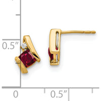 10K Yellow Gold Cushion Cut Ruby and Diamond Earrings - 0.323 Carat Total Ruby Weight by Oro Pregiato