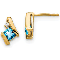 10K Yellow Gold Cushion Cut Swiss Blue Topaz and Round Diamond Earrings - 0.64 Carat Total Gem Weight by Oro Pregiato
