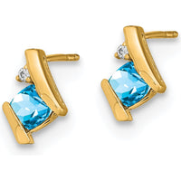 10K Yellow Gold Cushion Cut Swiss Blue Topaz and Round Diamond Earrings - 0.64 Carat Total Gem Weight by Oro Pregiato