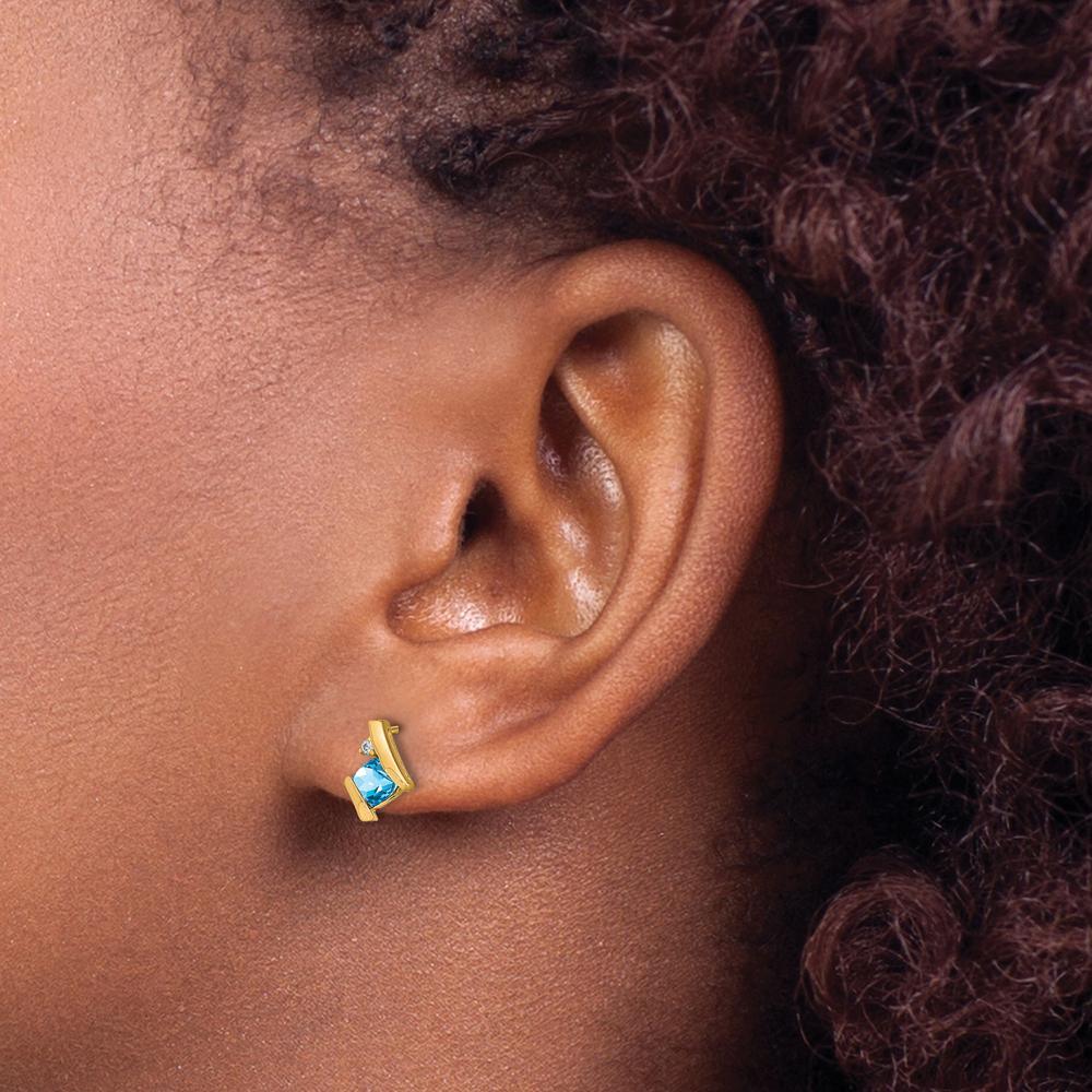 10K Yellow Gold Cushion Cut Swiss Blue Topaz and Round Diamond Earrings - 0.64 Carat Total Gem Weight by Oro Pregiato