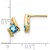 10K Yellow Gold Cushion Cut Swiss Blue Topaz and Round Diamond Earrings - 0.64 Carat Total Gem Weight by Oro Pregiato