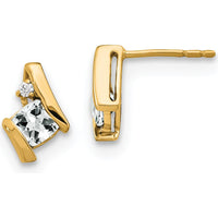 10K Yellow Gold Cushion Cut White Topaz and Diamond Earrings - 0.323 Carat Total Weight by Oro Pregiato