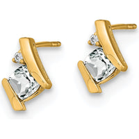 10K Yellow Gold Cushion Cut White Topaz and Diamond Earrings - 0.323 Carat Total Weight by Oro Pregiato