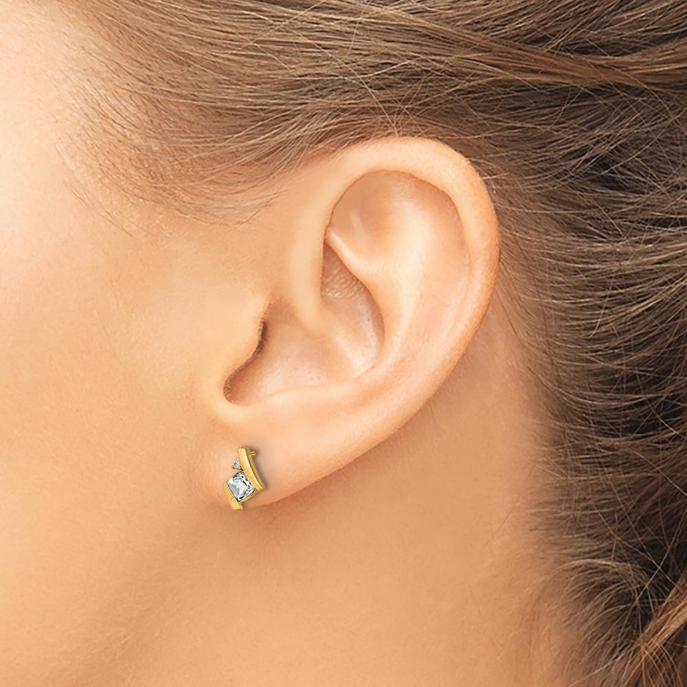 10K Yellow Gold Cushion Cut White Topaz and Diamond Earrings - 0.323 Carat Total Weight by Oro Pregiato