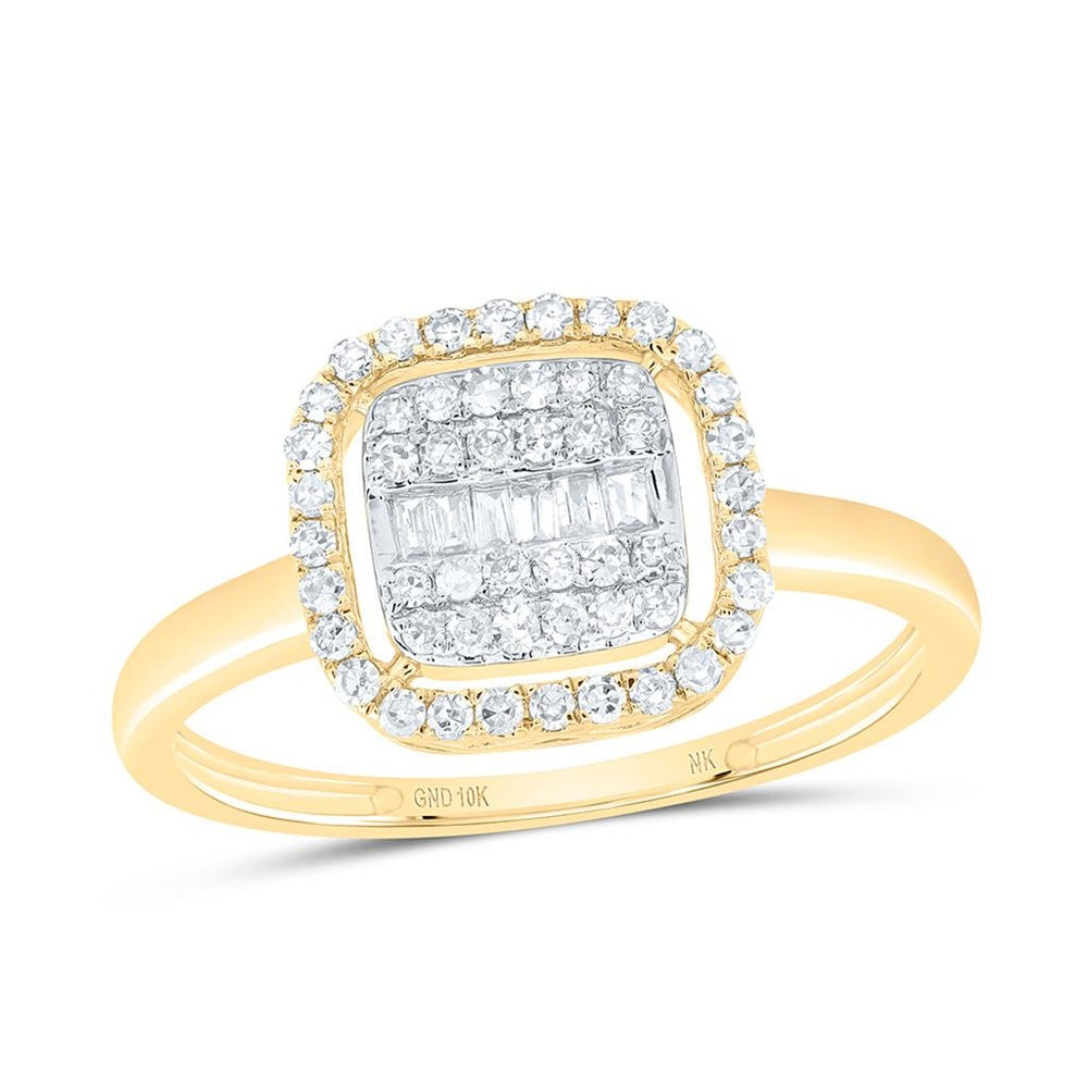10K Yellow Gold Cushion Diamond Ring - 1/3 Carat Total Diamond Weight