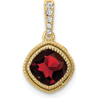 10K Yellow Gold Cushion Garnet Pendant with Diamond Halo - 0.73 Carat Garnet and 0.05 Carat Total Diamond Weight by Lumare Gioia