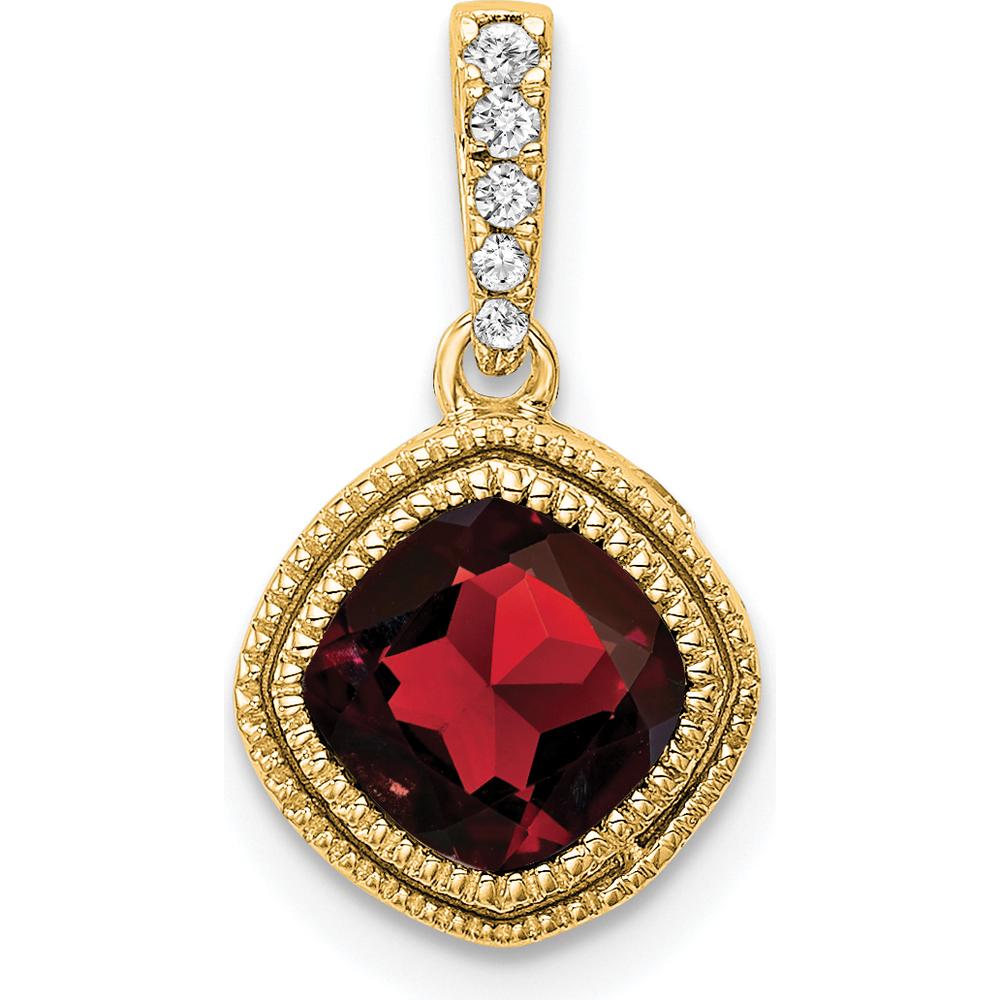10K Yellow Gold Cushion Garnet Pendant with Diamond Halo - 0.73 Carat Garnet and 0.05 Carat Total Diamond Weight by Lumare Gioia