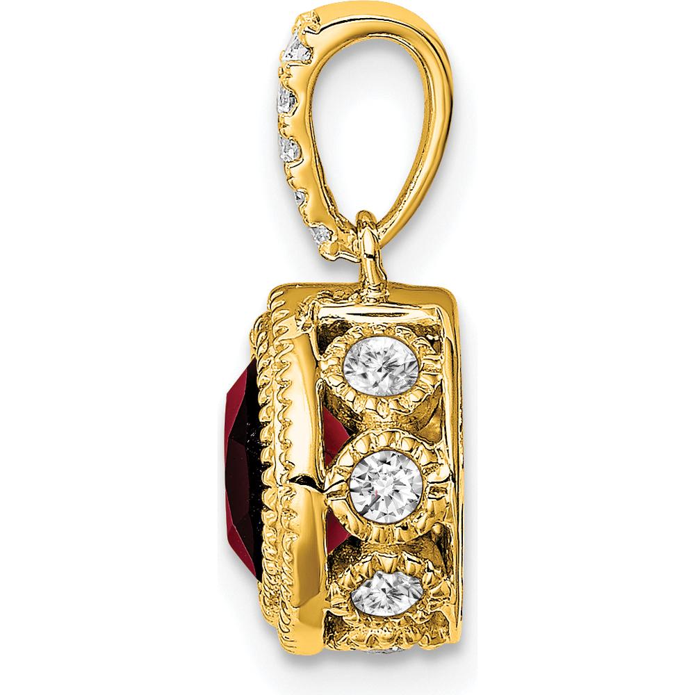 10K Yellow Gold Cushion Garnet Pendant with Diamond Halo - 0.73 Carat Garnet and 0.05 Carat Total Diamond Weight by Lumare Gioia