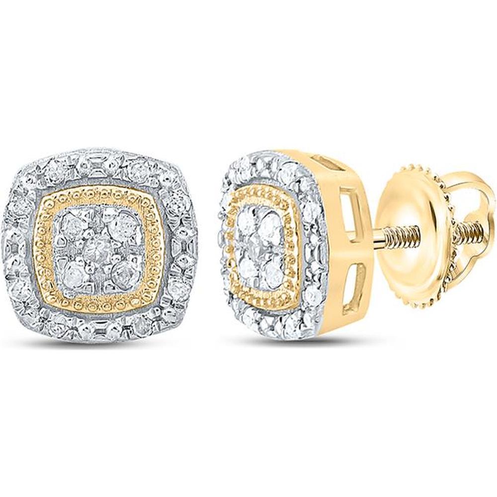 10K Yellow Gold Cushion Halo Diamond Cluster Stud Earrings - 0.10 Carat Total Diamond Weight