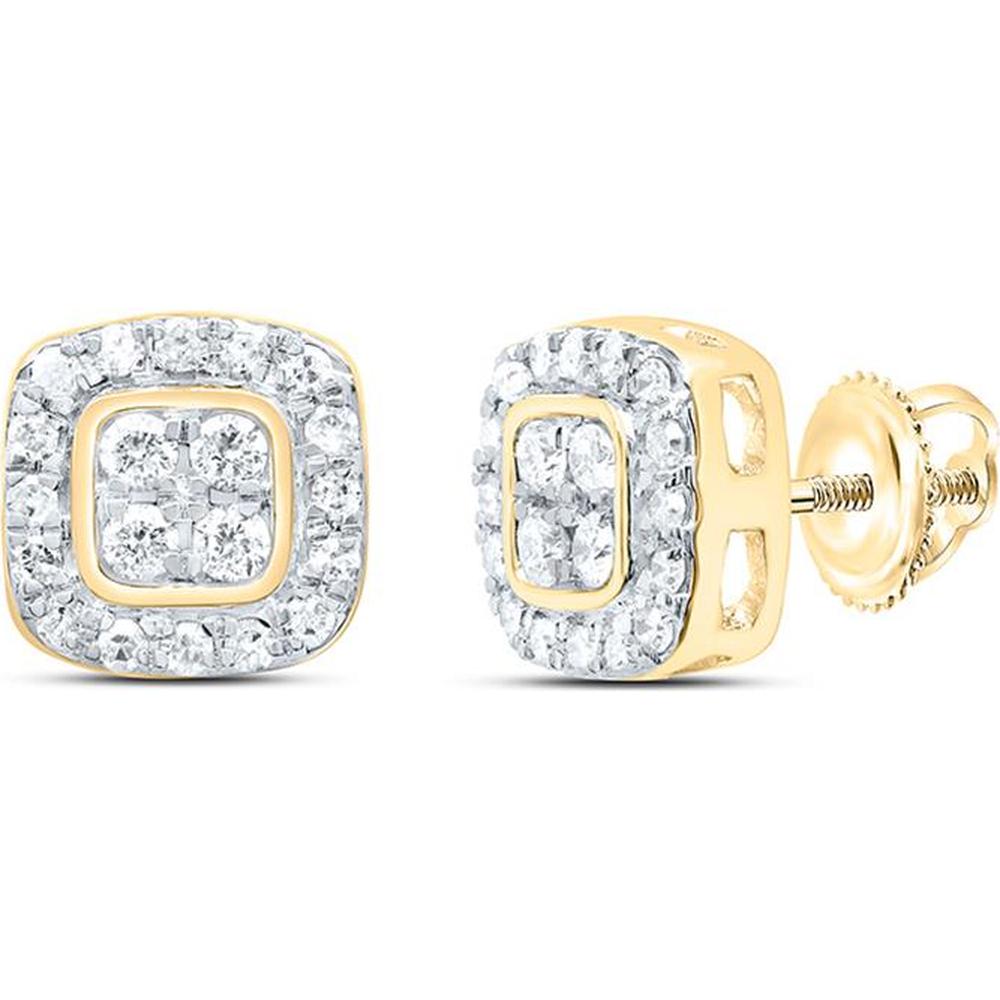 10K Yellow Gold Cushion Halo Stud Earrings with Prong-Set Round Diamonds - 0.20 Carat Total Diamond Weight