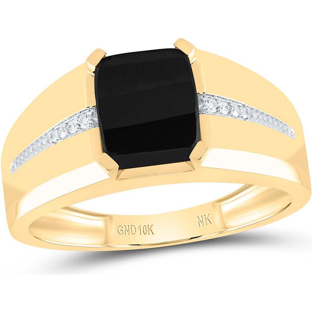 10K Yellow Gold Cushion Onyx and Diamond Band Ring - 2.09 Carat Total Gemstone Weight