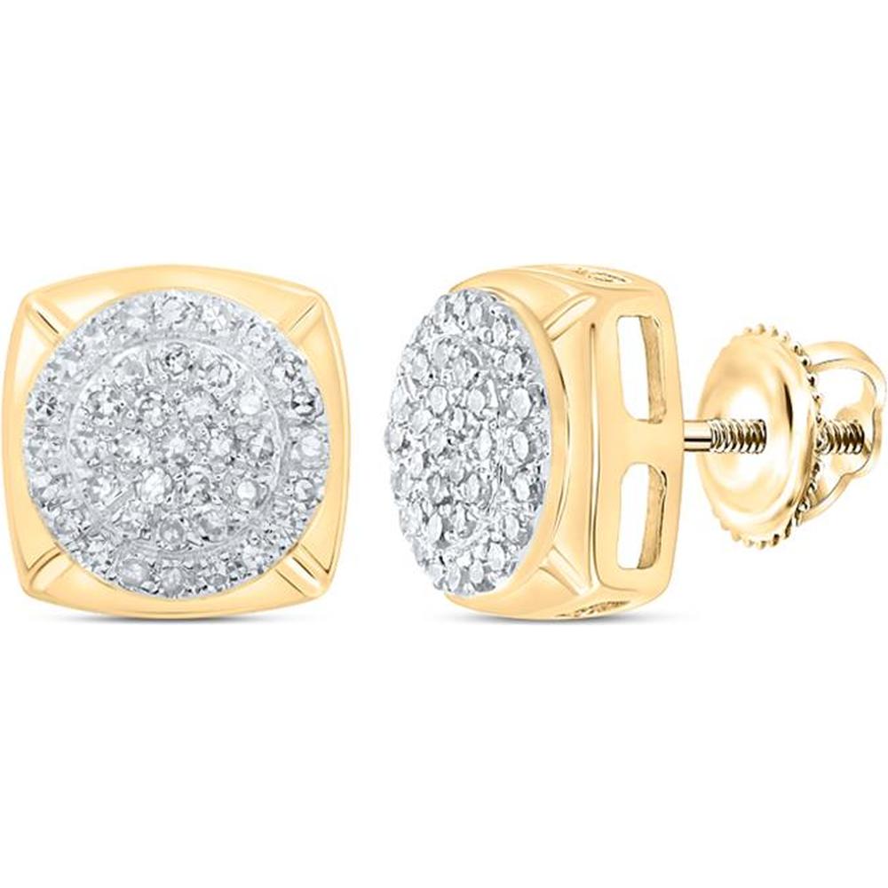 10K Yellow Gold Cushion Stud Earrings with Prong-Set Round Diamond Clusters - 0.25 Carat Total Diamond Weight