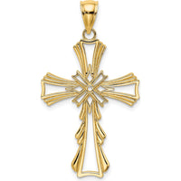 10K Yellow Gold Cut-Out Cross Pendant with Teardrop Sides - 29mm Length
