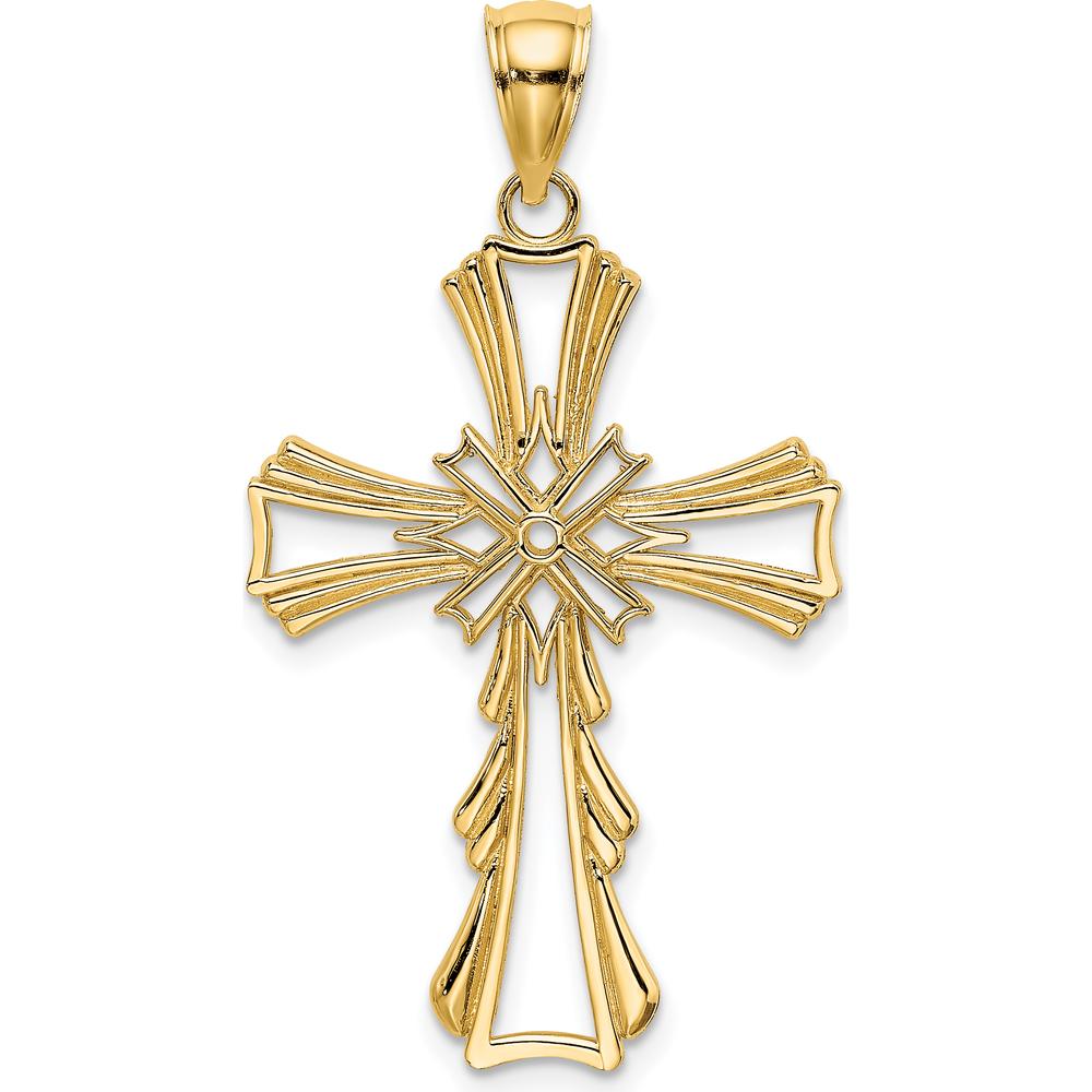 10K Yellow Gold Cut-Out Cross Pendant with Teardrop Sides - 29mm Length