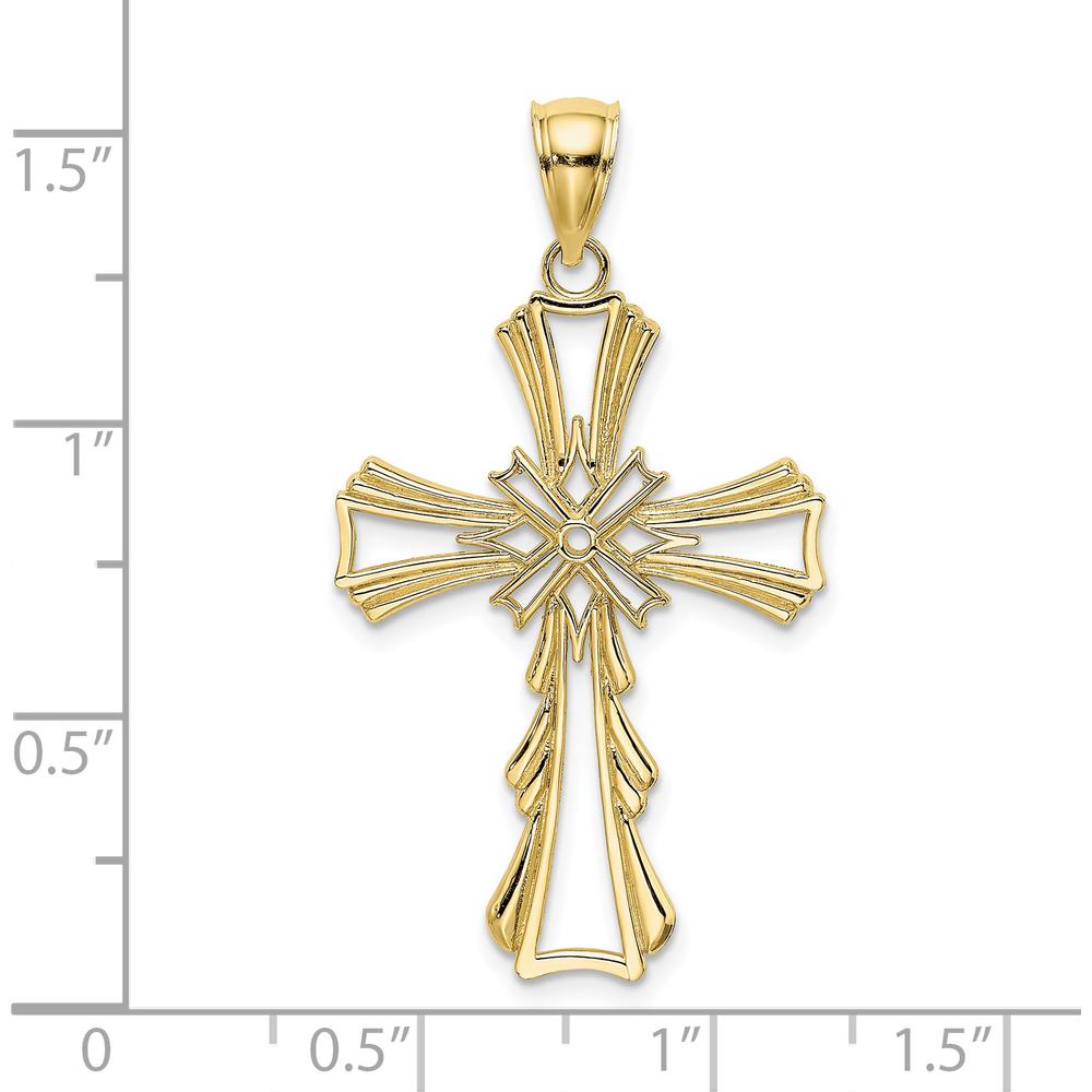 10K Yellow Gold Cut-Out Cross Pendant with Teardrop Sides - 29mm Length
