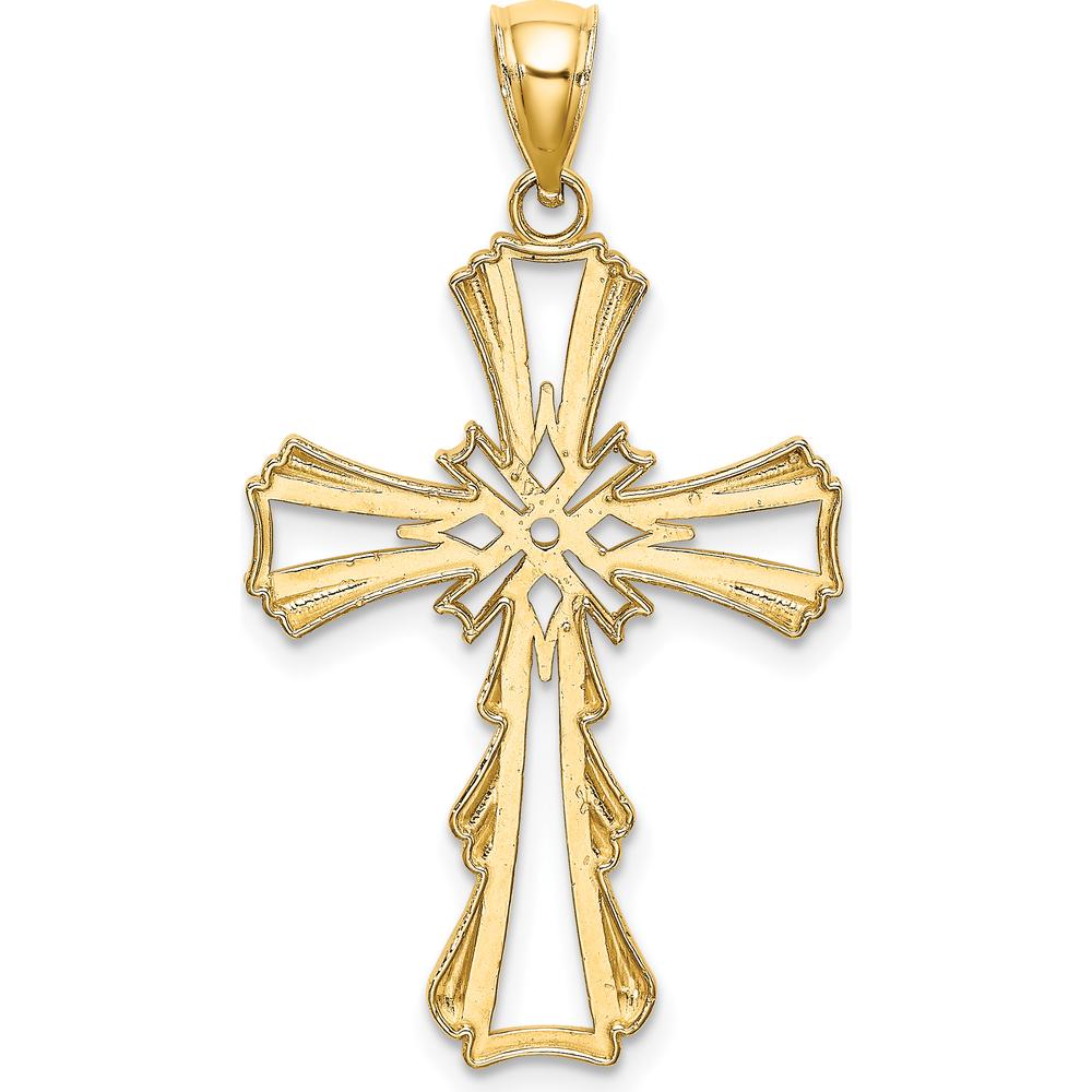 10K Yellow Gold Cut-Out Cross Pendant with Teardrop Sides - 29mm Length