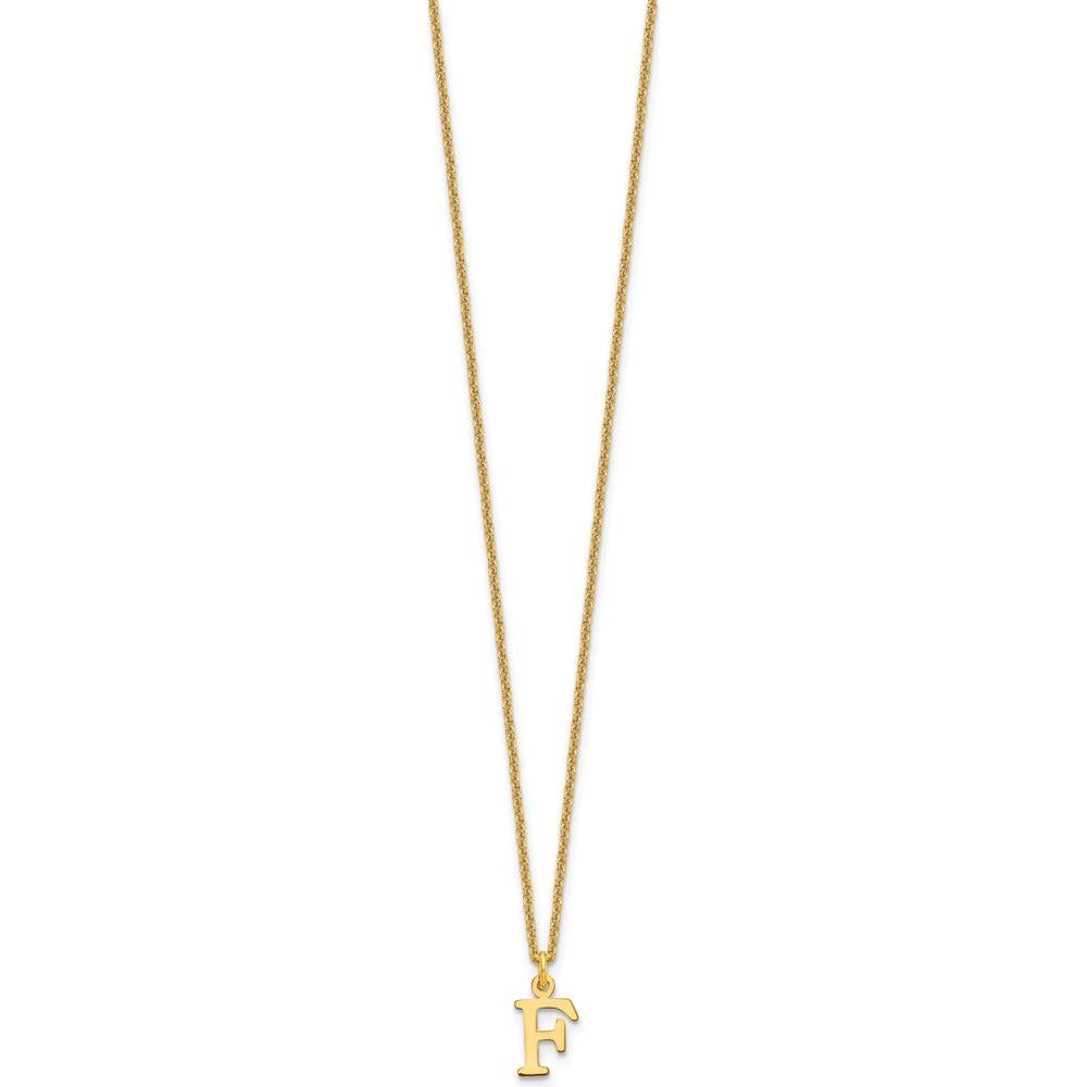 10K Yellow Gold Cutout Letter F Initial Necklace with Polished Finish - 18" Cable Chain