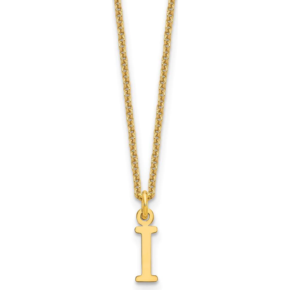 10K Yellow Gold Cutout Letter I Initial Necklace - Polished Finish, 18" Cable Chain