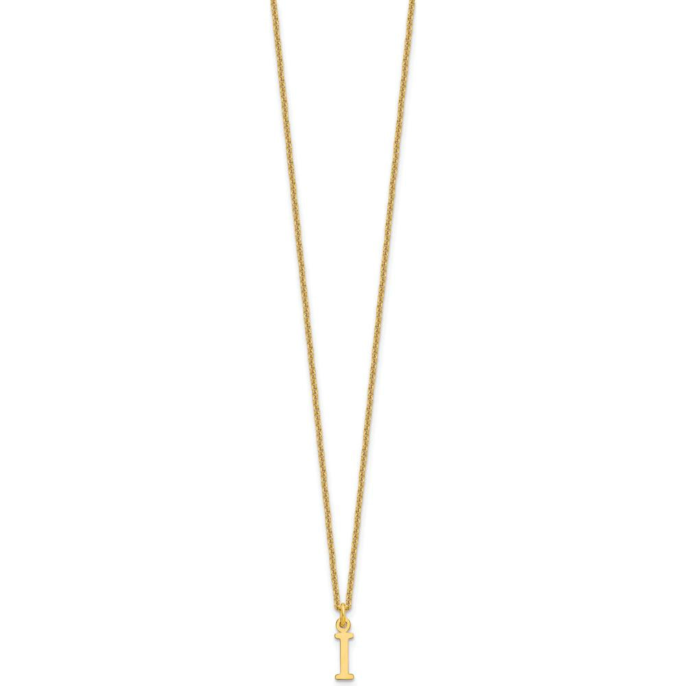 10K Yellow Gold Cutout Letter I Initial Necklace - Polished Finish, 18" Cable Chain