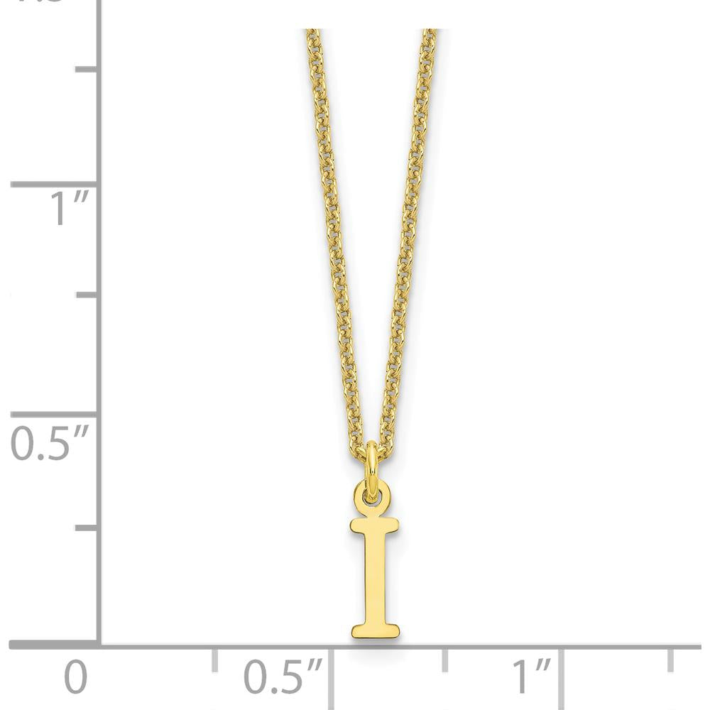 10K Yellow Gold Cutout Letter I Initial Necklace - Polished Finish, 18" Cable Chain
