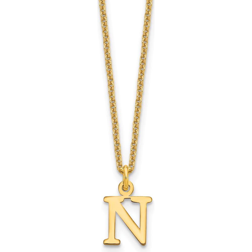 10K Yellow Gold Cutout Letter N Initial Necklace with Polished Cable Chain - 18"