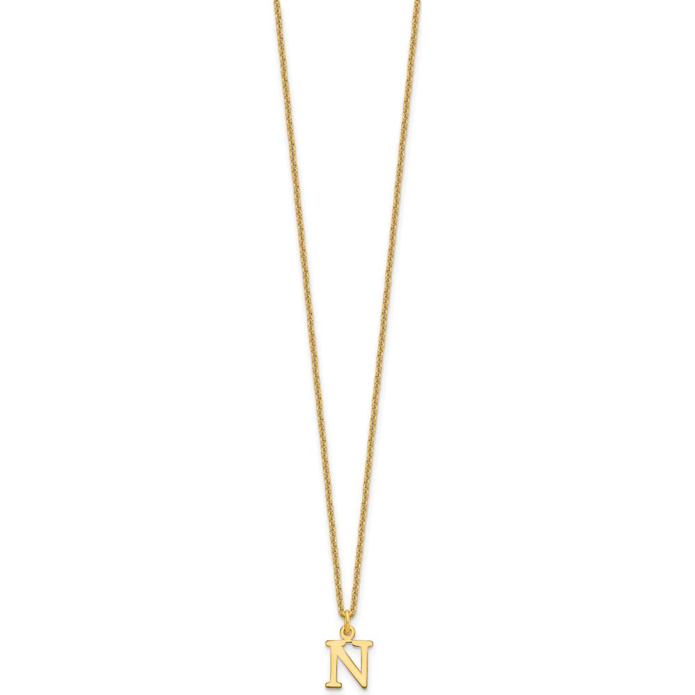 10K Yellow Gold Cutout Letter N Initial Necklace with Polished Cable Chain - 18"
