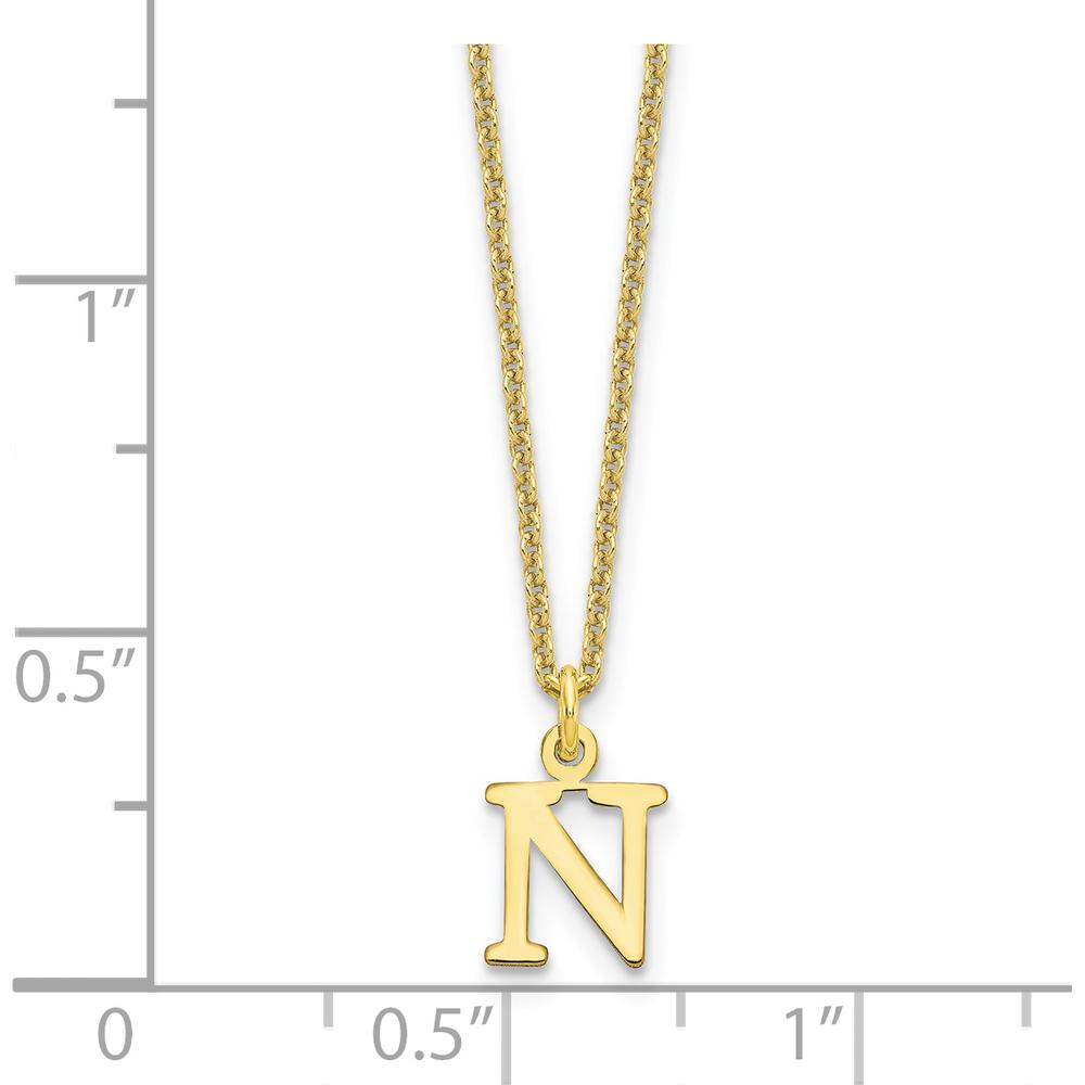 10K Yellow Gold Cutout Letter N Initial Necklace with Polished Cable Chain - 18"