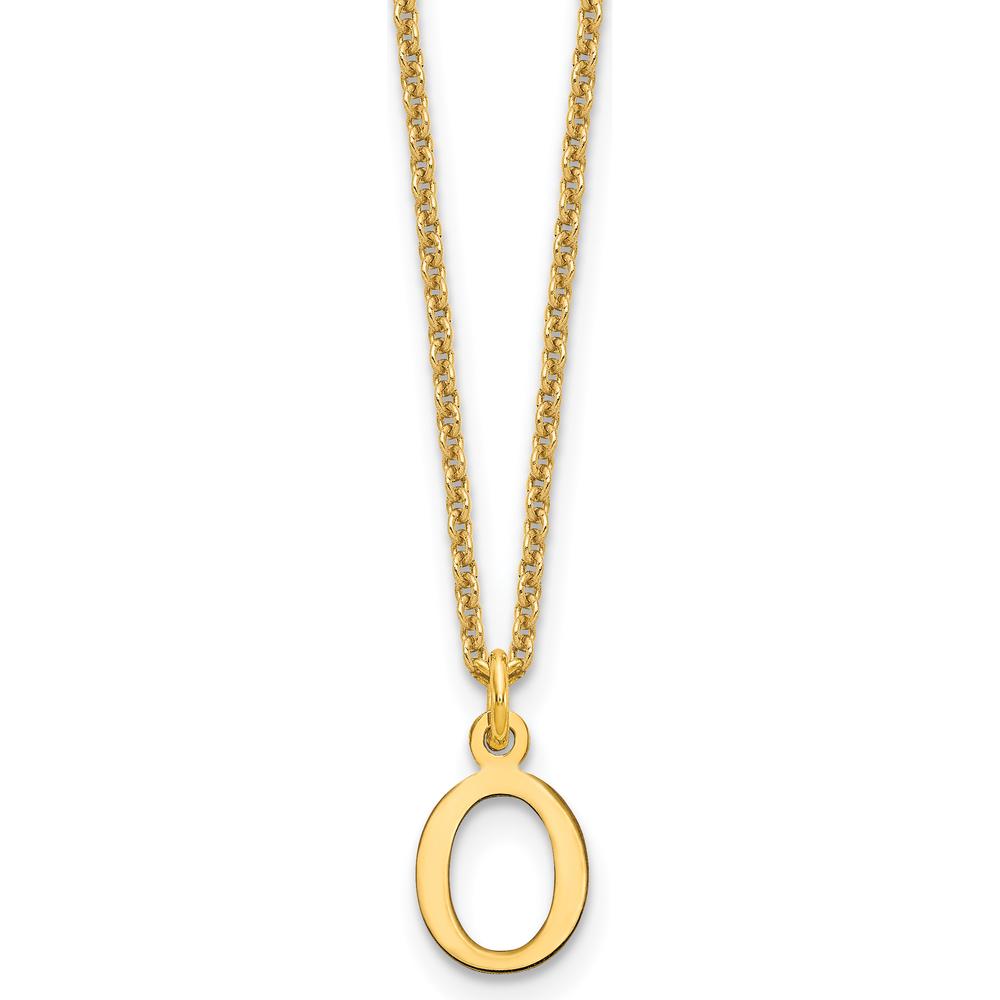 10K Yellow Gold Cutout Letter O Initial Pendant Necklace - 18" Cable Chain