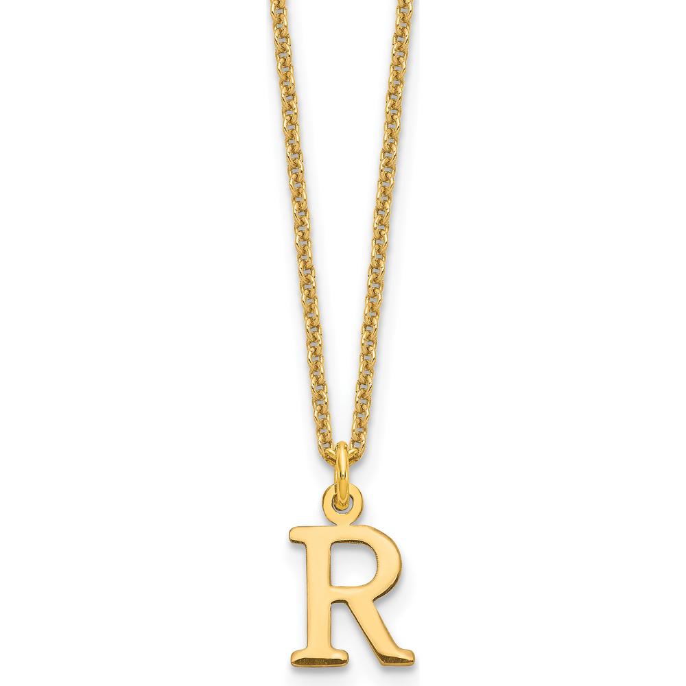 10K Yellow Gold Cutout Letter R Initial Necklace on 18" Cable Chain