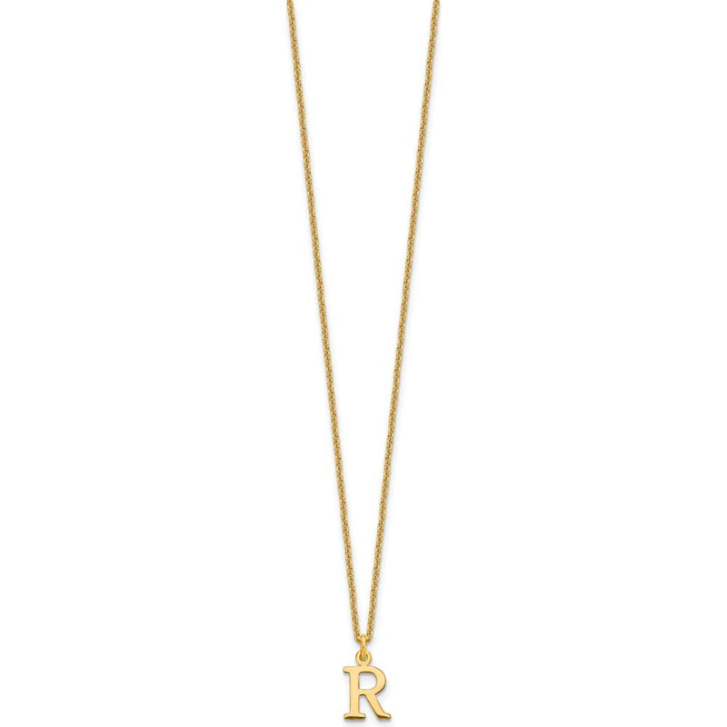 10K Yellow Gold Cutout Letter R Initial Necklace on 18