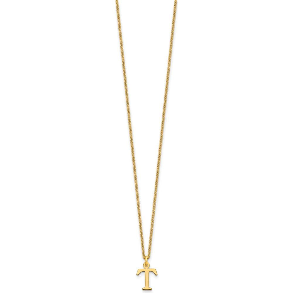 10K Yellow Gold Cutout Letter T Initial Pendant Necklace on 18" Cable Chain