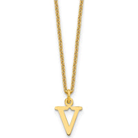 10K Yellow Gold Cutout Letter V Initial Necklace - Polished Finish 18" Cable Chain