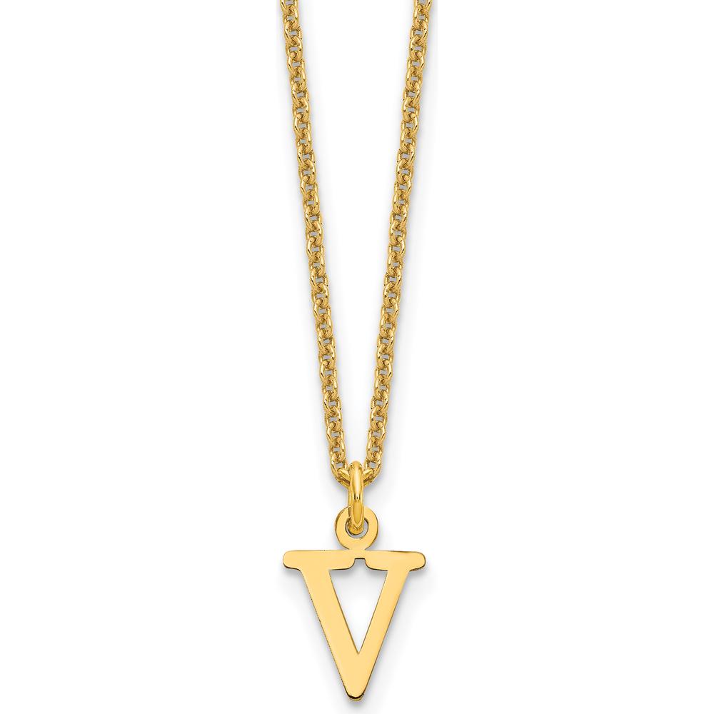 10K Yellow Gold Cutout Letter V Initial Necklace - Polished Finish 18" Cable Chain