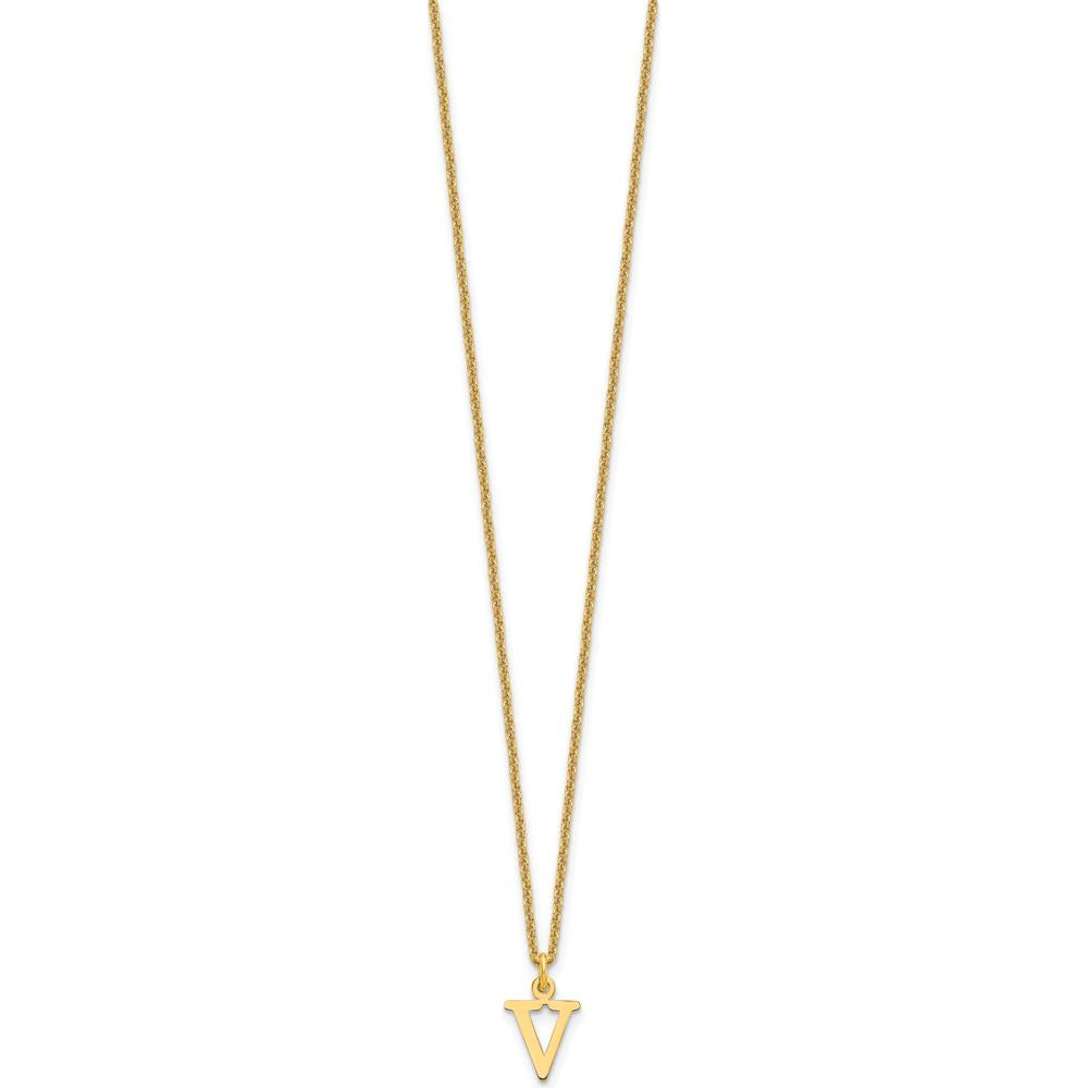 10K Yellow Gold Cutout Letter V Initial Necklace - Polished Finish 18" Cable Chain