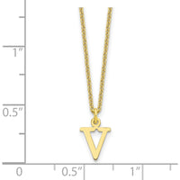 10K Yellow Gold Cutout Letter V Initial Necklace - Polished Finish 18" Cable Chain