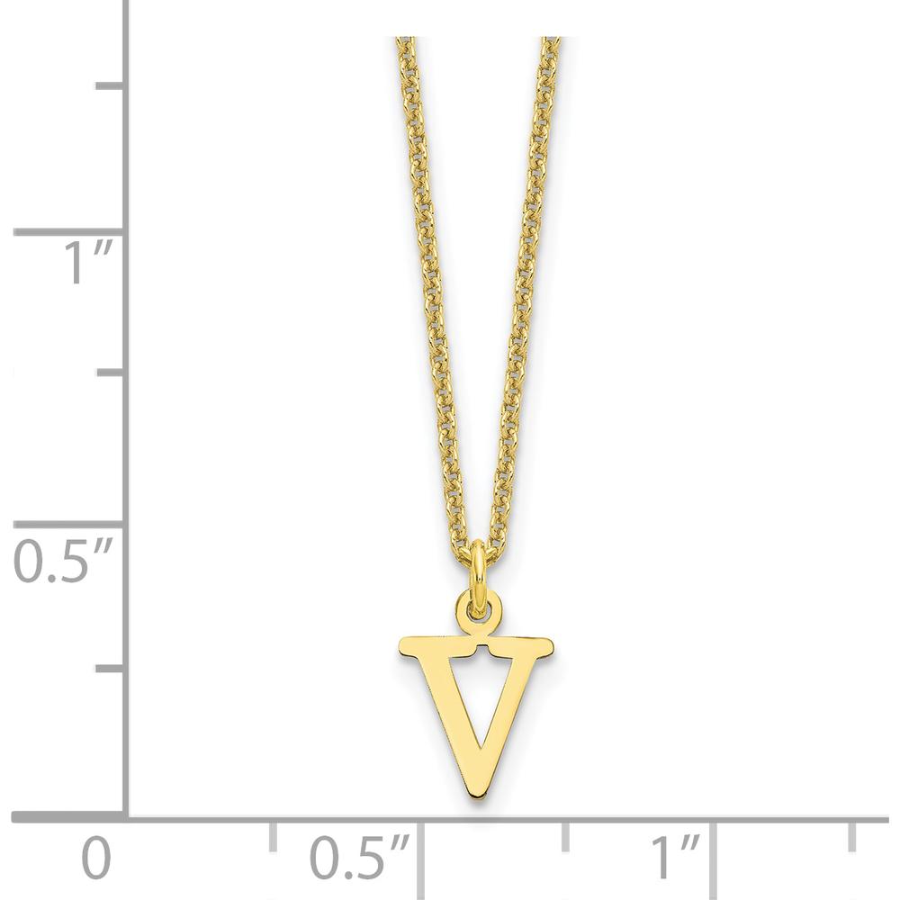 10K Yellow Gold Cutout Letter V Initial Necklace - Polished Finish 18" Cable Chain