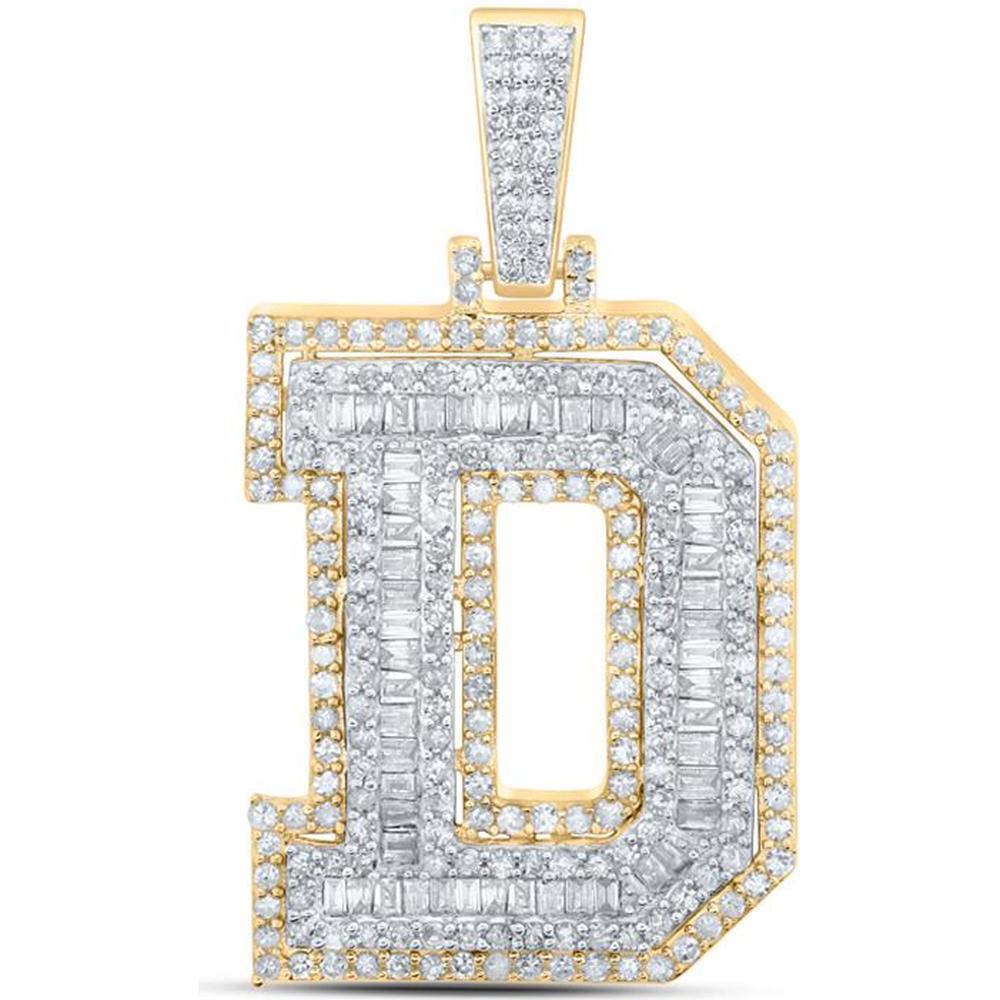 10K Yellow Gold D Initial Pendant with Prong-Set Round and Channel-Set Baguette Diamonds - 1.01 Carat Total Diamond Weight