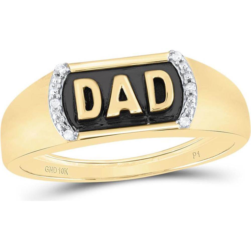 10K Yellow Gold Dad Band Ring with Black Enamel and Round Prong-Set Diamonds - 0.02 Carat Total Diamond Weight