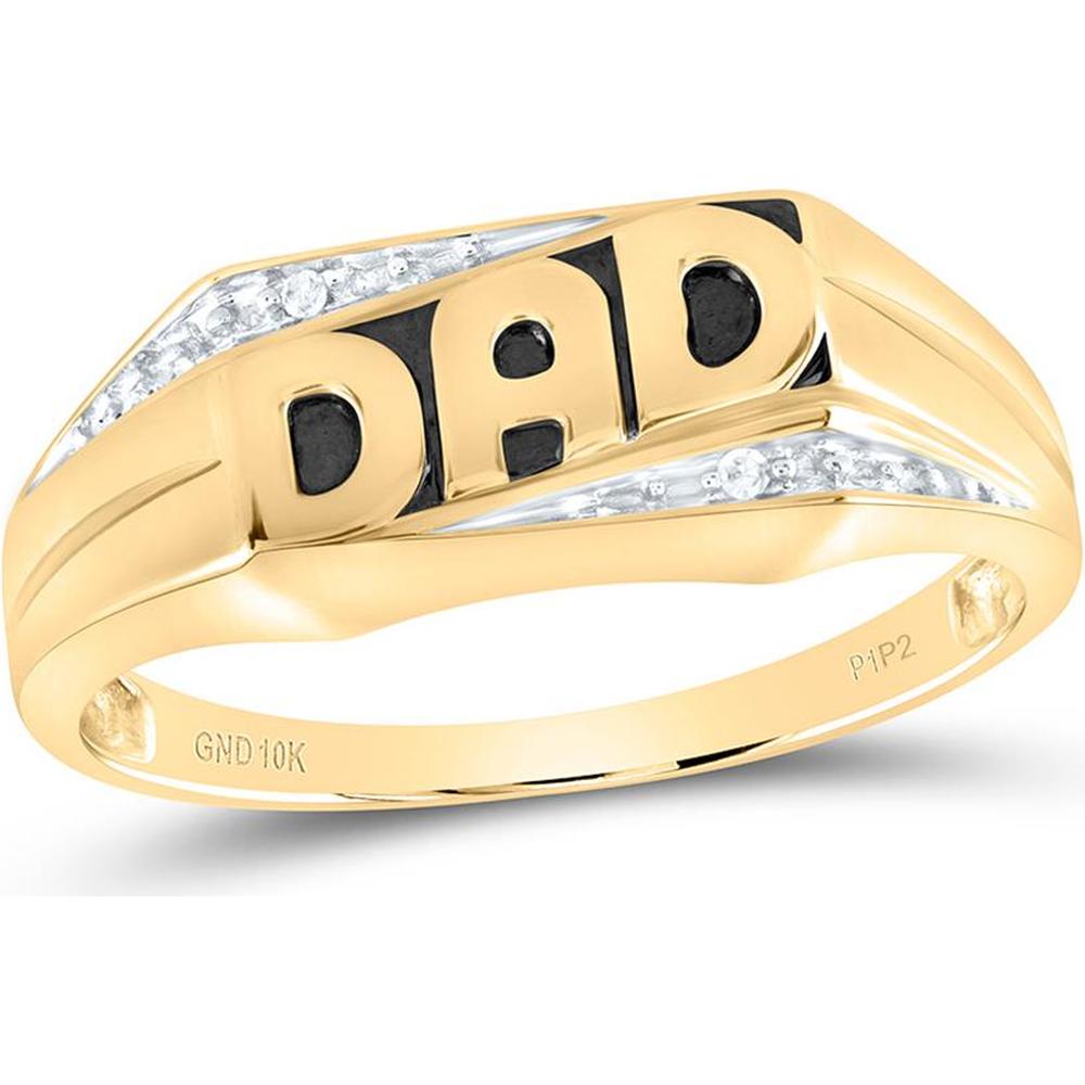 10K Yellow Gold Dad Ring with Black Detailing and Prong-Set Round Diamonds - 0.01 Carat Total Diamond Weight