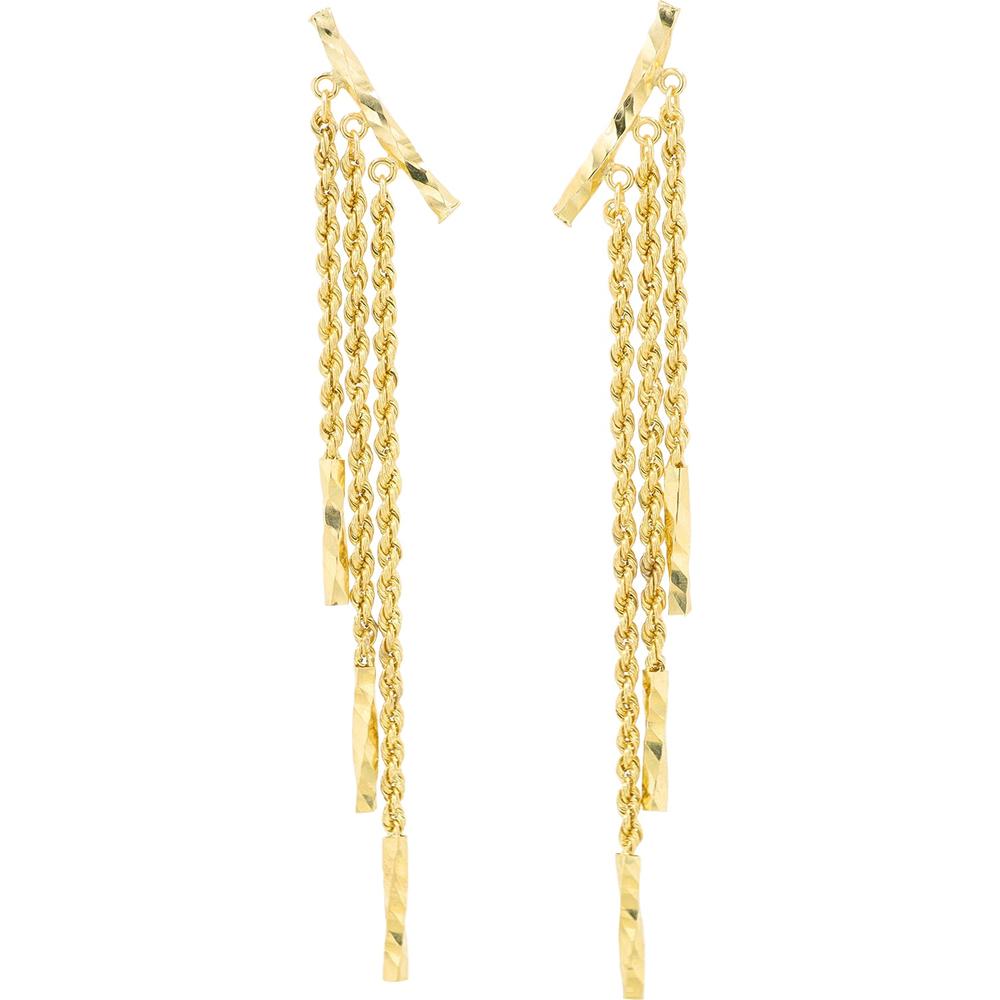 10K Yellow Gold Dangle Climber Earrings with Twisted Rope Chains and Diamond - Cut Bars - 2.70 Gram Total Weight