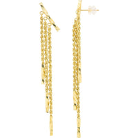 10K Yellow Gold Dangle Climber Earrings with Twisted Rope Chains and Diamond - Cut Bars - 2.70 Gram Total Weight