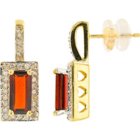 10K Yellow Gold Dangle Earrings with Emerald-Cut Garnets and Diamond Halo - 1.50 Carat Total Garnet Weight and 0.28 Carat Total Diamond Weight