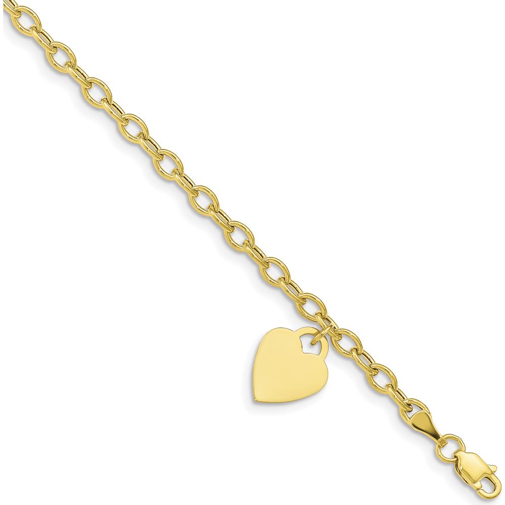 10K Yellow Gold Dangle Heart Bracelet with Polished Finish - 7.5" Length